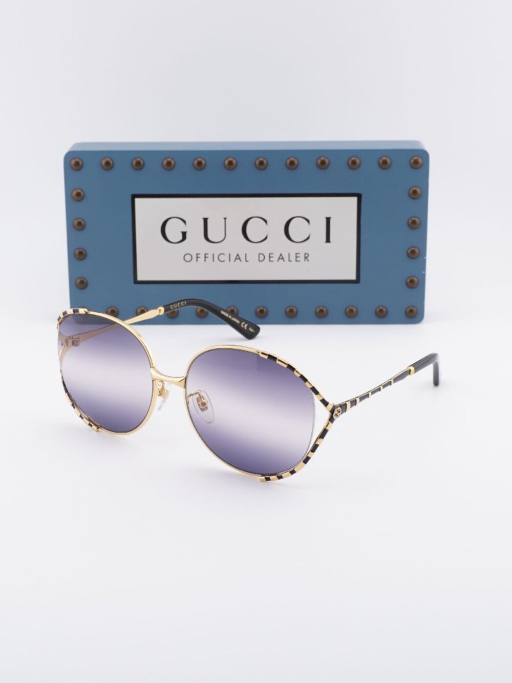 Gucci GG0595S 001 Women Round Sunglasses - Gold / Grey